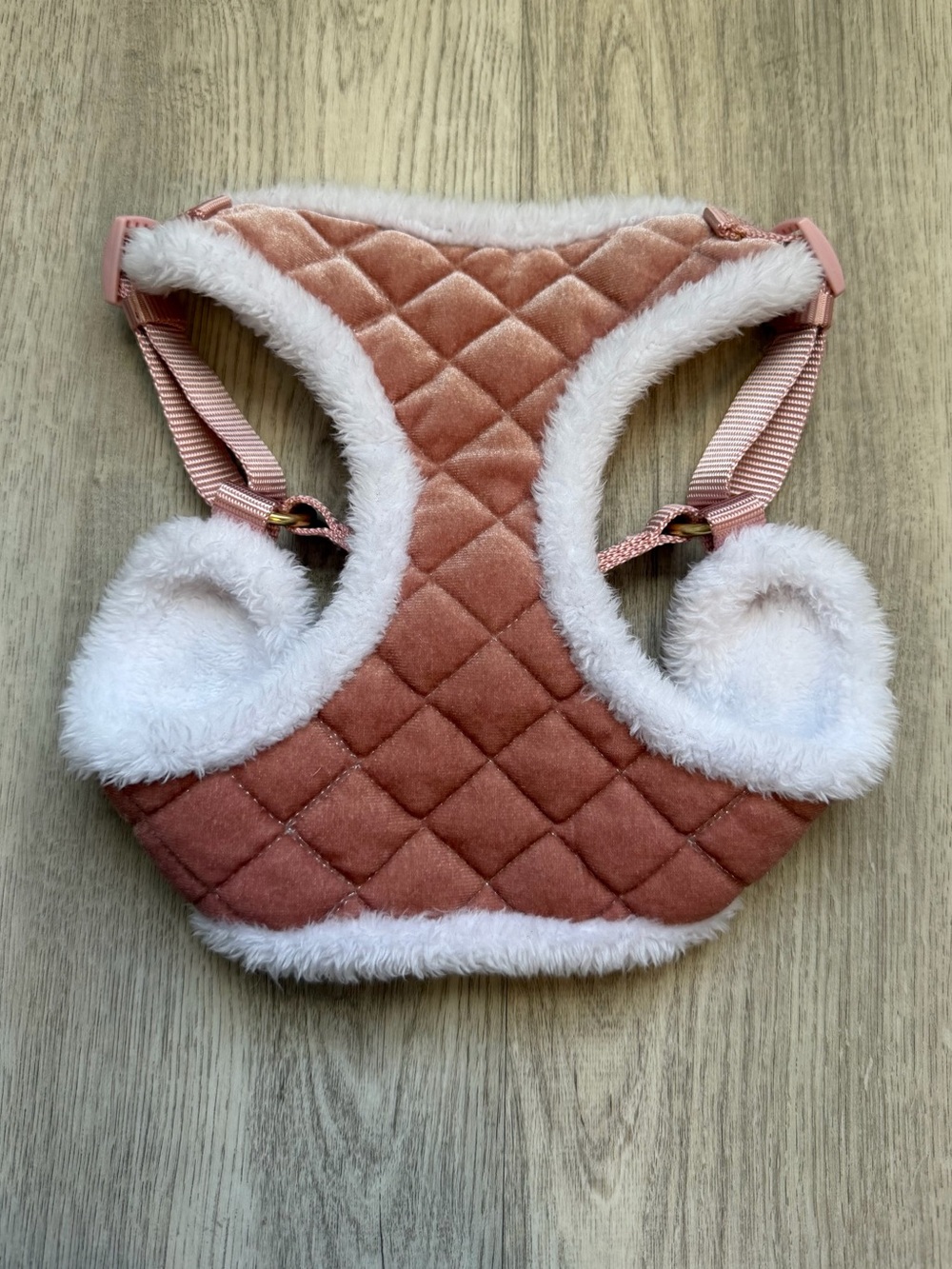 Plush Quilted - Small Dog Harness in Dusty Pink with White Faux Fur - size Small